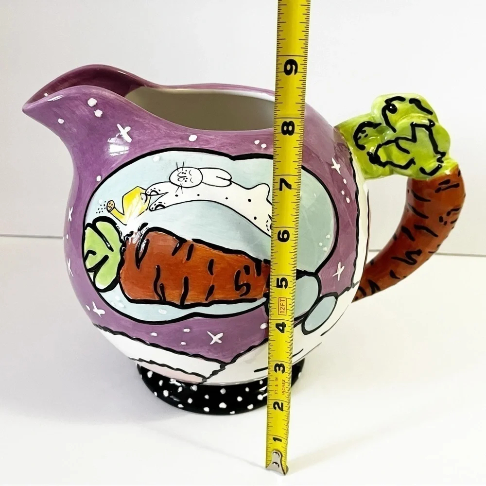 Joanne Delomba for Lostus Bunny Rabbit Pitcher Carrot Handle Whimsical Easter